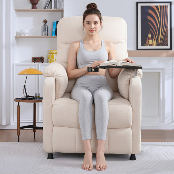 Power Recliner Chair, Nursery Recliner Chair with Swivel Tray Table & Cup Holder, Modern Chenille Fabric Electric Recliner with Side Pocket & Remote for Living Room Small Space