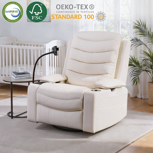 Holaki Power Recliner Chair, 270° Swivel Recliner with Heat & Lumbar Support, Modern Chenille Rocker Recliner Nursery Chair with Smart Cup Holder & Adjustable Armrests for Nursing