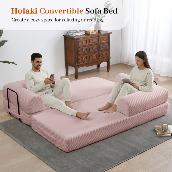3-in-1 Convertible Sleeper Sofa Bed with Pillows - 78" Corduroy Folding Couch for Living Room, Bedroom