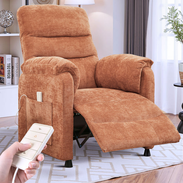 Power Recliner Chair, Holaki Electric Power Recliner with Side Pocket and Remote, Modern Chenille Fabric Recliner Chairs for Adults, Small Recliner for Small Space Nursery Living Room, Black