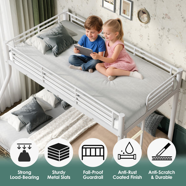 Holaki Twin Over Full Metal Bunk Bed, with Built in Ladder & Guardrails Metal Bunk Bed Frame, Noise Free & Easy Assembly Strudy Metal Bunk Bed with Support Leg