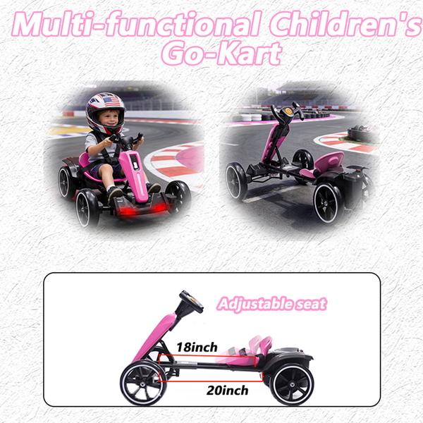 Holaki 12V Kids Electric Go Kart, Battery Powered Ride On Toy with Adjustable Seat, Music & LED Lights, Forward/Backward, EVA Wheels, Pedal Go Kart Electric Car for Kids Boys Girls Ages 3-6