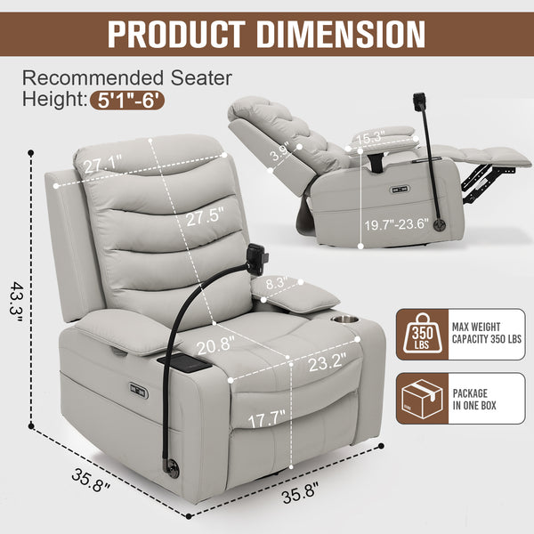 Holaki Power Recliner Chair, 270° Swivel Recliner with Heat & Lumbar Support, Modern Chenille Rocker Recliner Nursery Chair with Smart Cup Holder & Adjustable Armrests for Nursing