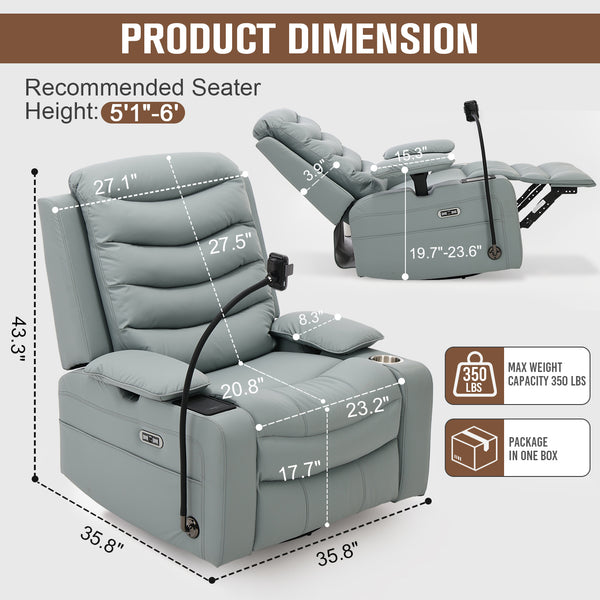 Holaki Power Recliner Chair, 270° Swivel Recliner with Heat & Lumbar Support, Modern Chenille Rocker Recliner Nursery Chair with Smart Cup Holder & Adjustable Armrests for Nursing