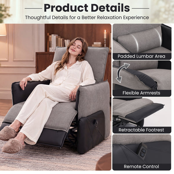 Holaki Electric Recliner Chair with Flip-Up Armrests, Power Recliner Chair with Lumbar Support and Side Pockets, Modern Recliner Sofa for Living Room Small Space Bedroom & Home Theater