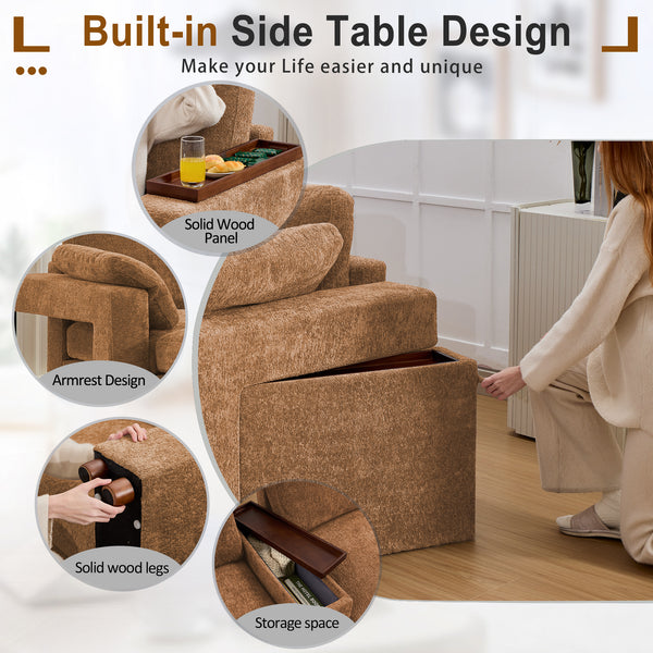 Holaki 138" Oversized Modular Sectional Sofa with 2 Built-in Side Tables, 3 Seat Large Wide Comfy Cloud Couches for Living Room, Sectional Sleeper Sofa with 2 Ottoman & Storage Space