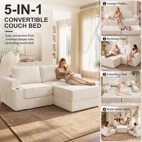 Holaki 5 in 1 Modular Sectional Sofa with Movable Ottoman, L-Shaped Convertible Boneless Couch for Living Room, Corduroy Deep Seat Sofa