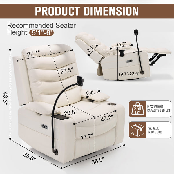Holaki Power Recliner Chair, 270° Swivel Recliner with Heat & Lumbar Support, Modern Chenille Rocker Recliner Nursery Chair with Smart Cup Holder & Adjustable Armrests for Nursing