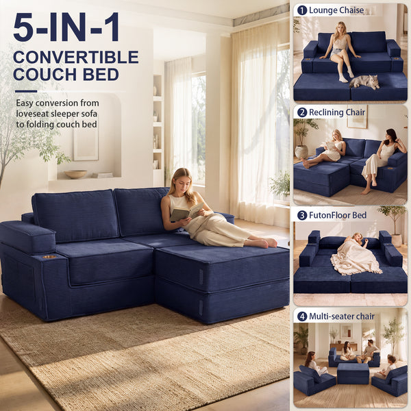 Holaki 5 in 1 Modular Sectional Sofa with Movable Ottoman, L-Shaped Convertible Boneless Couch for Living Room, Corduroy Deep Seat Sofa