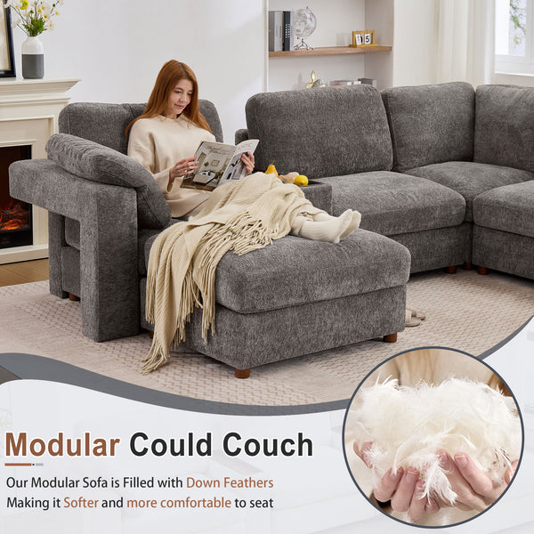 Holaki 138" Oversized Modular Sectional Sofa with 2 Built-in Side Tables, 3 Seat Large Wide Comfy Cloud Couches for Living Room, Sectional Sleeper Sofa with 2 Ottoman & Storage Space