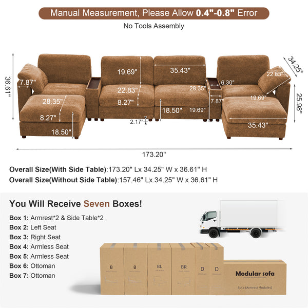 Holaki 138" Oversized Modular Sectional Sofa with 2 Built-in Side Tables, 3 Seat Large Wide Comfy Cloud Couches for Living Room, Sectional Sleeper Sofa with 2 Ottoman & Storage Space