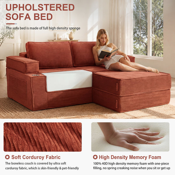 Holaki 5 in 1 Modular Sectional Sofa with Movable Ottoman, L-Shaped Convertible Boneless Couch for Living Room, Corduroy Deep Seat Sofa
