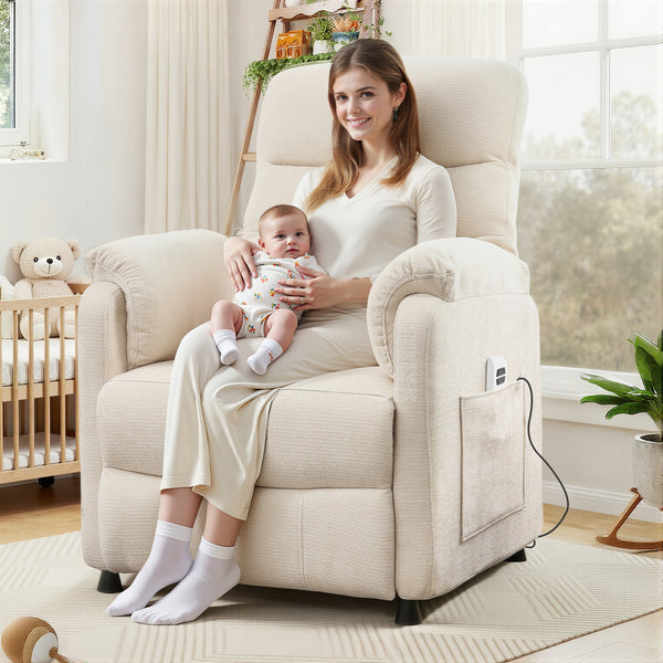 Electric Power Recliner Chair, Modern Chenille Fabric Recliner with Side Pocket & Remote, Nursery Recliner Chair for Living Room Small Space