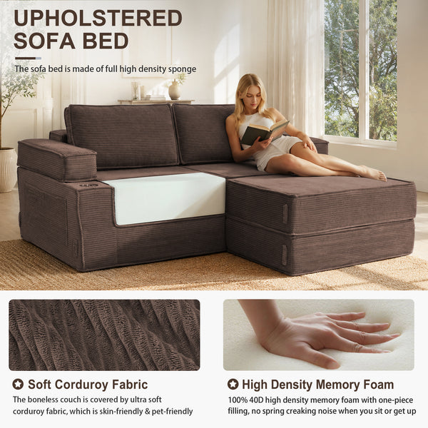Holaki 5 in 1 Modular Sectional Sofa with Movable Ottoman, L-Shaped Convertible Boneless Couch for Living Room, Corduroy Deep Seat Sofa