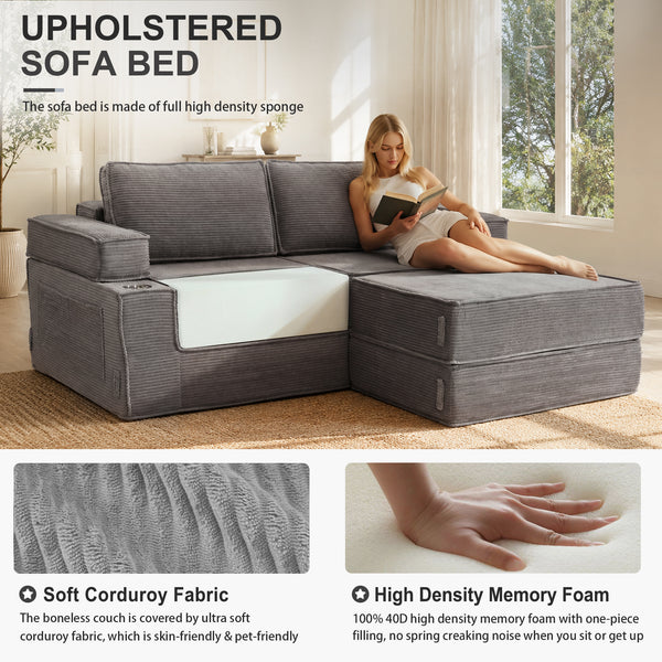 Holaki 5 in 1 Modular Sectional Sofa with Movable Ottoman, L-Shaped Convertible Boneless Couch for Living Room, Corduroy Deep Seat Sofa