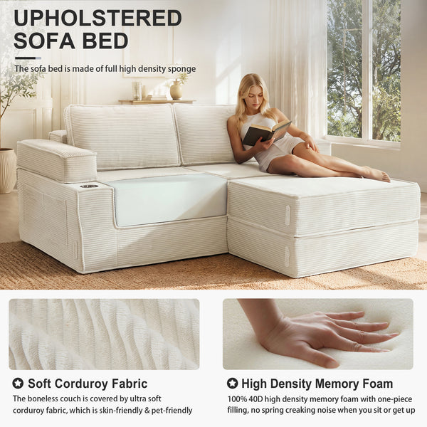 Holaki 5 in 1 Modular Sectional Sofa with Movable Ottoman, L-Shaped Convertible Boneless Couch for Living Room, Corduroy Deep Seat Sofa