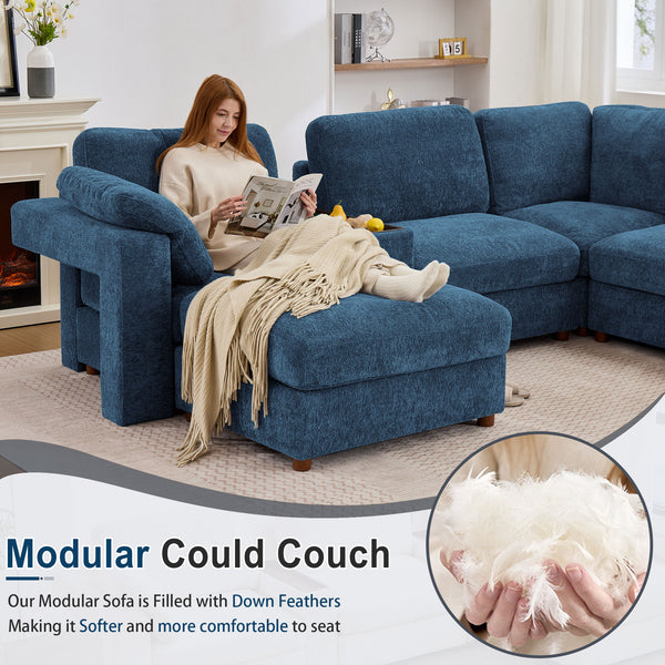Holaki 138" Oversized Modular Sectional Sofa with 2 Built-in Side Tables, 3 Seat Large Wide Comfy Cloud Couches for Living Room, Sectional Sleeper Sofa with 2 Ottoman & Storage Space