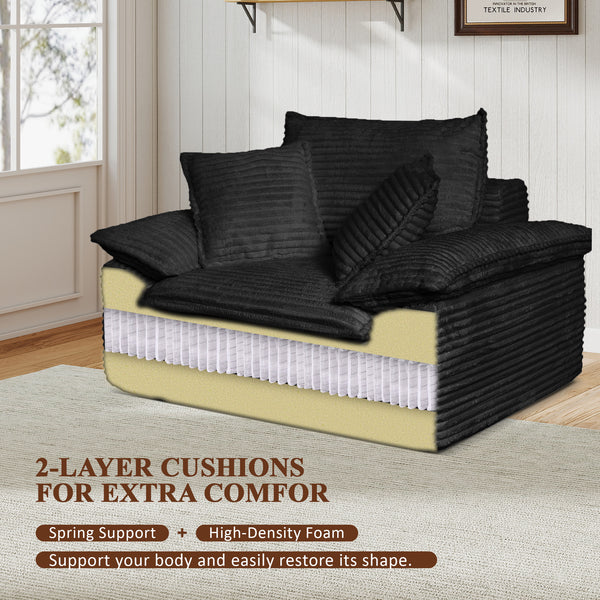 47" Oversized Chaise Lounge Chair Indoor, Holaki Fluffy Corduroy Upholstered Springs Sofa Bed with Ottoman & Pillows, Modern Comfy Cloud Sofas Couches for Living Room, Bedroom