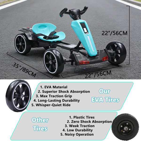 Holaki 12V Kids Electric Go Kart, Battery Powered Ride On Toy with Adjustable Seat, Music & LED Lights, Forward/Backward, EVA Wheels, Pedal Go Kart Electric Car for Kids Boys Girls Ages 3-6