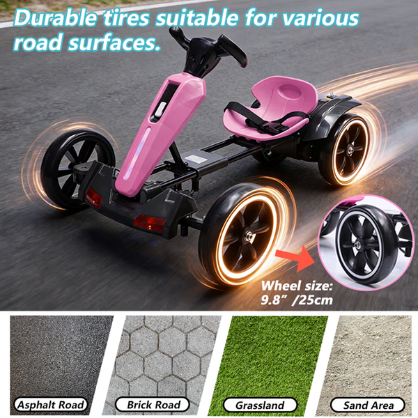 Holaki 12V Kids Electric Go Kart, Battery Powered Ride On Toy with Adjustable Seat, Music & LED Lights, Forward/Backward, EVA Wheels, Pedal Go Kart Electric Car for Kids Boys Girls Ages 3-6