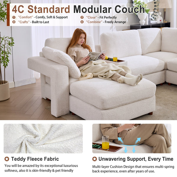 Holaki 138" Oversized Modular Sectional Sofa with 2 Built-in Side Tables, 3 Seat Large Wide Comfy Cloud Couches for Living Room, Sectional Sleeper Sofa with 2 Ottoman & Storage Space