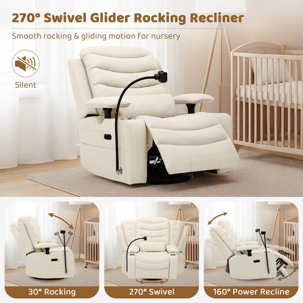 Holaki Power Recliner Nursery Chair, 270° Swivel Glider Rocking Chair with Adjustable 3D Armrests, Lumbar Pillow, 400 lbs