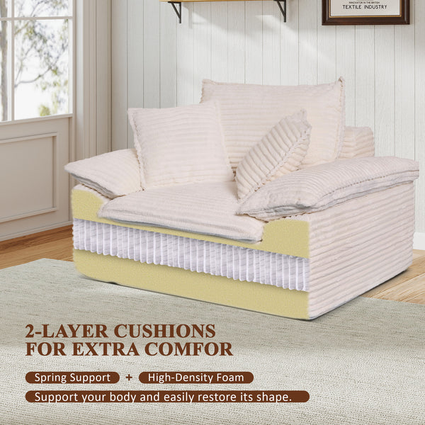 47" Oversized Chaise Lounge Chair Indoor, Holaki Fluffy Corduroy Upholstered Springs Sofa Bed with Ottoman & Pillows, Modern Comfy Cloud Sofas Couches for Living Room, Bedroom