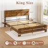 Wood Queen Bed Frame with Headboard, Holaki Rustic Farmhouse Platform Bed Frame with USB Port & 2 Foldable Side Storage Rack, 12 Wood Slats Support, No Box Spring Needed, Easy Assembly