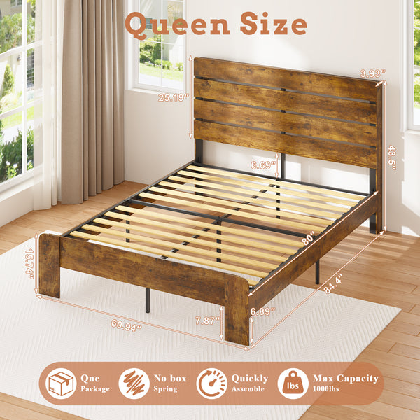 Wood Full Bed Frame with Headboard, Holaki Rustic Farmhouse Platform Bed Frame with USB Port & LED Lights, Heavy-Duty Wood & Metal Frame, No Box Spring Needed, Easy Assembly
