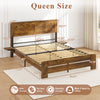 Wood Queen Bed Frame with Headboard, Holaki Rustic Farmhouse Platform Bed Frame with USB Port & 2 Foldable Side Storage Rack, 12 Wood Slats Support, No Box Spring Needed, Easy Assembly