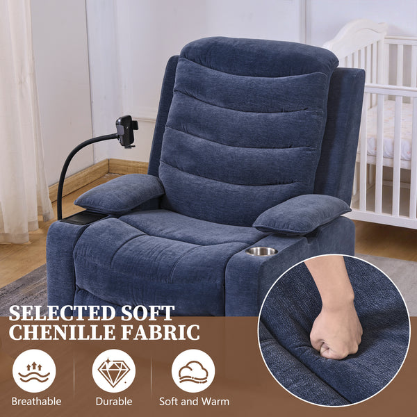 Holaki Power Recliner Chair, 270° Swivel Recliner with Heat & Lumbar Support, Modern Chenille Rocker Recliner Nursery Chair with Smart Cup Holder & Adjustable Armrests for Nursing
