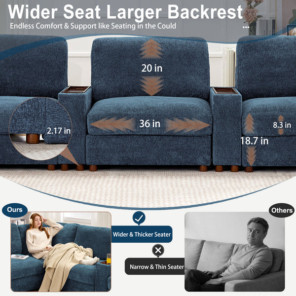 Holaki 138" Oversized Modular Sectional Sofa with 2 Built-in Side Tables, 3 Seat Large Wide Comfy Cloud Couches for Living Room, Sectional Sleeper Sofa with 2 Ottoman & Storage Space