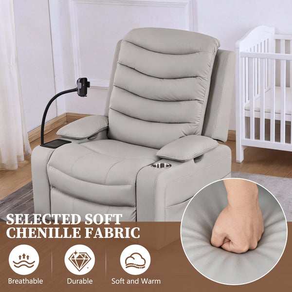 Holaki Power Recliner Chair, 270° Swivel Recliner with Heat & Lumbar Support, Modern Chenille Rocker Recliner Nursery Chair with Smart Cup Holder & Adjustable Armrests for Nursing