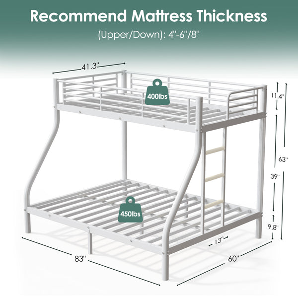 Holaki Twin Over Full Metal Bunk Bed, with Built in Ladder & Guardrails Metal Bunk Bed Frame, Noise Free & Easy Assembly Strudy Metal Bunk Bed with Support Leg