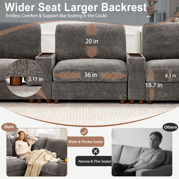 Holaki 138" Oversized Modular Sectional Sofa with 2 Built-in Side Tables, 3 Seat Large Wide Comfy Cloud Couches for Living Room, Sectional Sleeper Sofa with 2 Ottoman & Storage Space