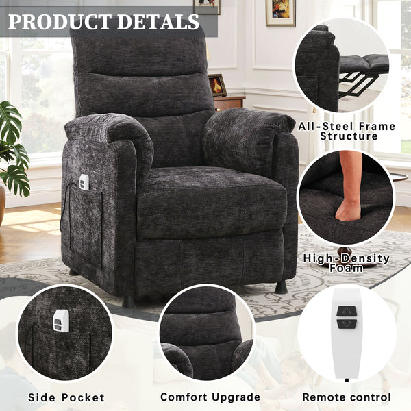 Electric Power Recliner Chair, Modern Chenille Fabric Recliner with Side Pocket & Remote, Nursery Recliner Chair for Living Room Small Space