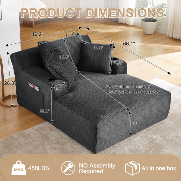 Oversized Chaise Lounge Chair Indoor, Holaki Comfy Deep Seat Sleeper Cloud Couch with 2 Cup Holder & Throw Pillow, Faux Fur Upholstered Deep Seat Accent Chair for Living Room, No Assembly Required