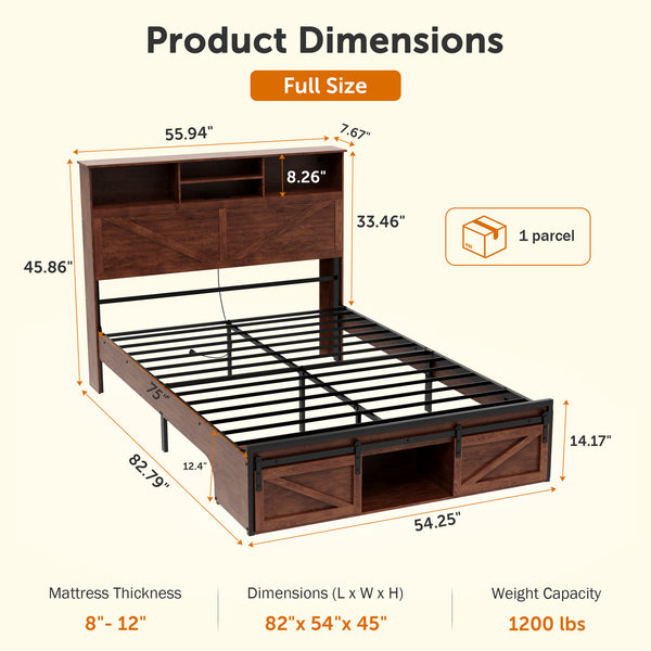 Queen Size Bed Frame, Holaki Farmhouse Queen Bed Frame with Storage Headboard, Charging Station & LED Lights, 2 Storage Drawers, No Box Spring Needed, Noise Free, Easy Assembly, White