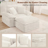 47" Oversized Chaise Lounge Chair Indoor, Holaki Fluffy Corduroy Upholstered Springs Sofa Bed with Ottoman & Pillows, Modern Comfy Cloud Sofas Couches for Living Room, Bedroom
