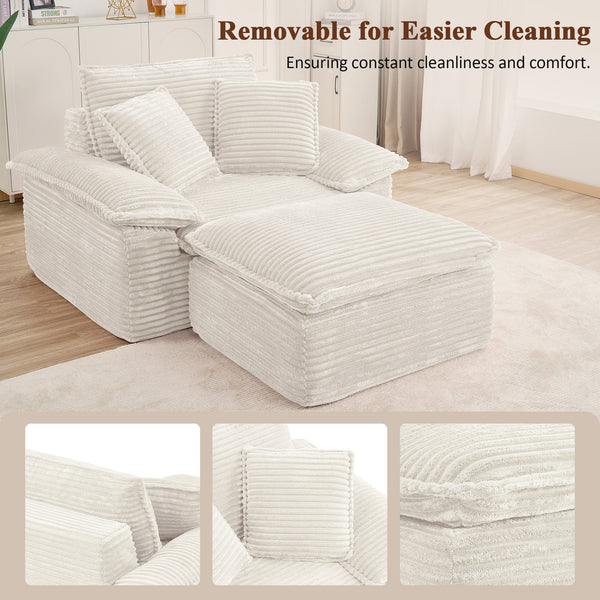 47" Oversized Chaise Lounge Chair Indoor, Holaki Fluffy Corduroy Upholstered Springs Sofa Bed with Ottoman & Pillows, Modern Comfy Cloud Sofas Couches for Living Room, Bedroom