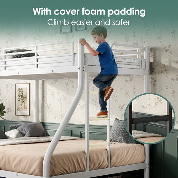 Holaki Twin Over Full Metal Bunk Bed, with Built in Ladder & Guardrails Metal Bunk Bed Frame, Noise Free & Easy Assembly Strudy Metal Bunk Bed with Support Leg