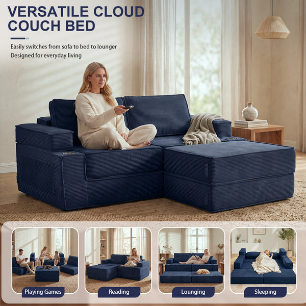Holaki 5 in 1 Modular Sectional Sofa with Movable Ottoman, L-Shaped Convertible Boneless Couch for Living Room, Corduroy Deep Seat Sofa