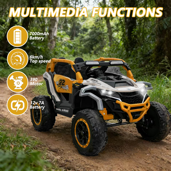 Holaki 12V Ride on Car Toys UTV, Kids Cars Wheel Electric Power with Remote Control, USB, Bluetooth, Music, 4 Wheels Suspension, LED Light, 2 Seater Electric Vehicles for Boy Girl Age 3-6