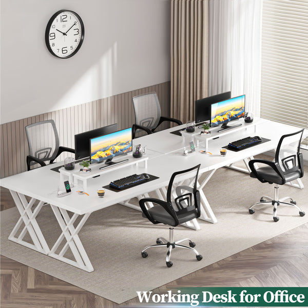 Executive Office Desk, Holaki 70.8" Large Farmhouse Wooden Office Desk with Desktop Stand and Charging Station, Study Writing Table Computer Desk Workstation for Home