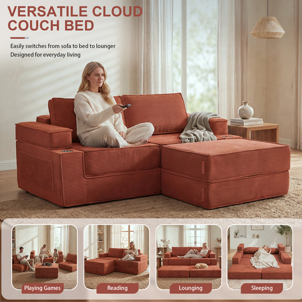 Holaki 5 in 1 Modular Sectional Sofa with Movable Ottoman, L-Shaped Convertible Boneless Couch for Living Room, Corduroy Deep Seat Sofa