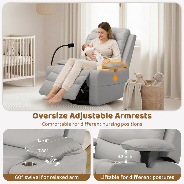 Holaki Power Recliner Nursery Chair, 270° Swivel Glider Rocking Chair with Adjustable 3D Armrests, Lumbar Pillow, 400 lbs