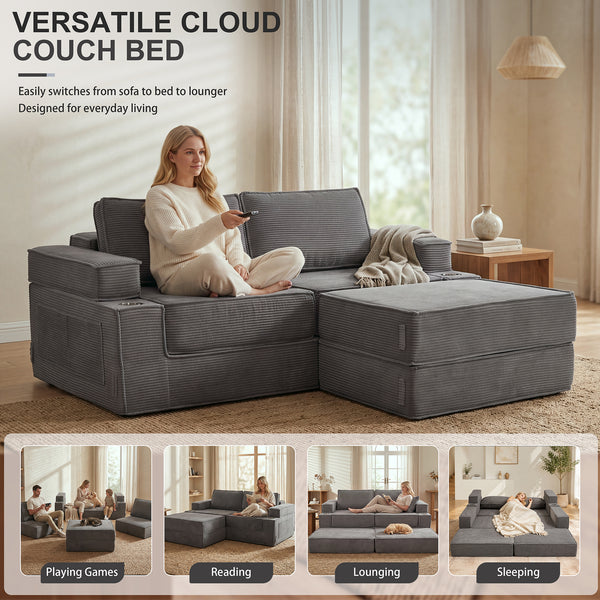 Holaki 5 in 1 Modular Sectional Sofa with Movable Ottoman, L-Shaped Convertible Boneless Couch for Living Room, Corduroy Deep Seat Sofa