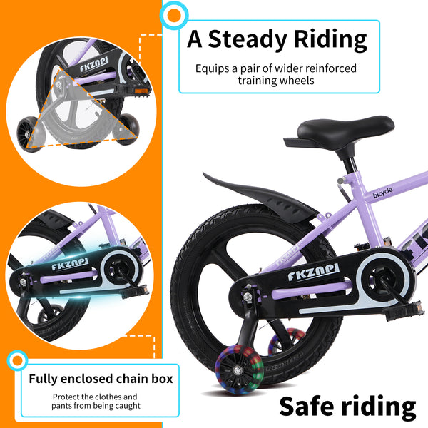 Holaki 18 Inch Kids Bike with Training Wheels & Handbrake for 5-9 Years Old Boys&Girls, Kids Bicycle Adjustable Seat with High Carbon Steel Frame, Water Bottle & Night Glow for Birthday Gift