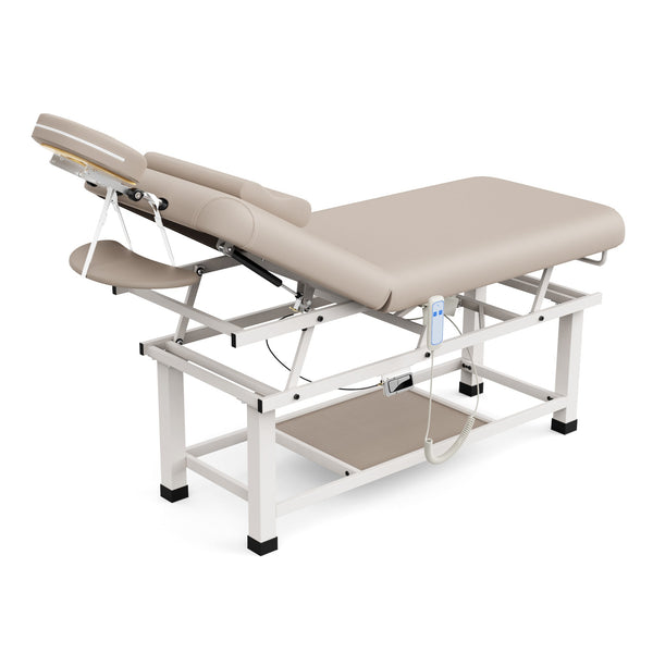 Holaki 75" Electric Massage Table with Adjustable Backrest and Storage Shelf, Height Adjustable Heavy Duty PU Leather Spa Treatment Bed