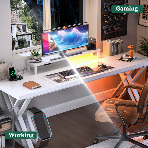 Executive Office Desk, Holaki 70.8" Large Farmhouse Wooden Office Desk with Desktop Stand and Charging Station, Study Writing Table Computer Desk Workstation for Home